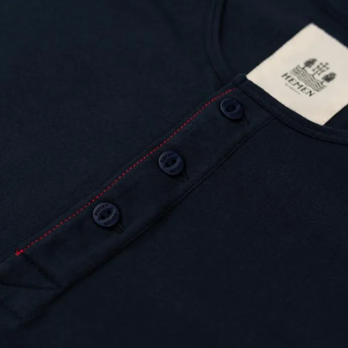 NIKO | Organic Long Sleeve Henley | Deep Marine