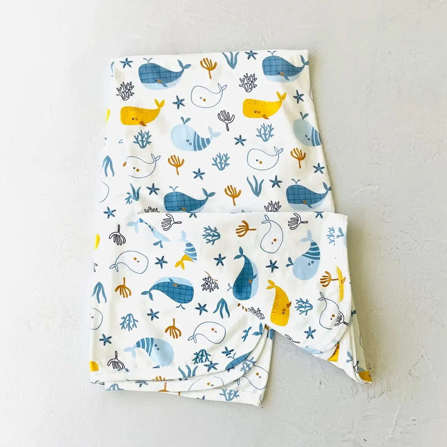 Ocean Whales Reversible Baby Blanket (Organic Jersey)