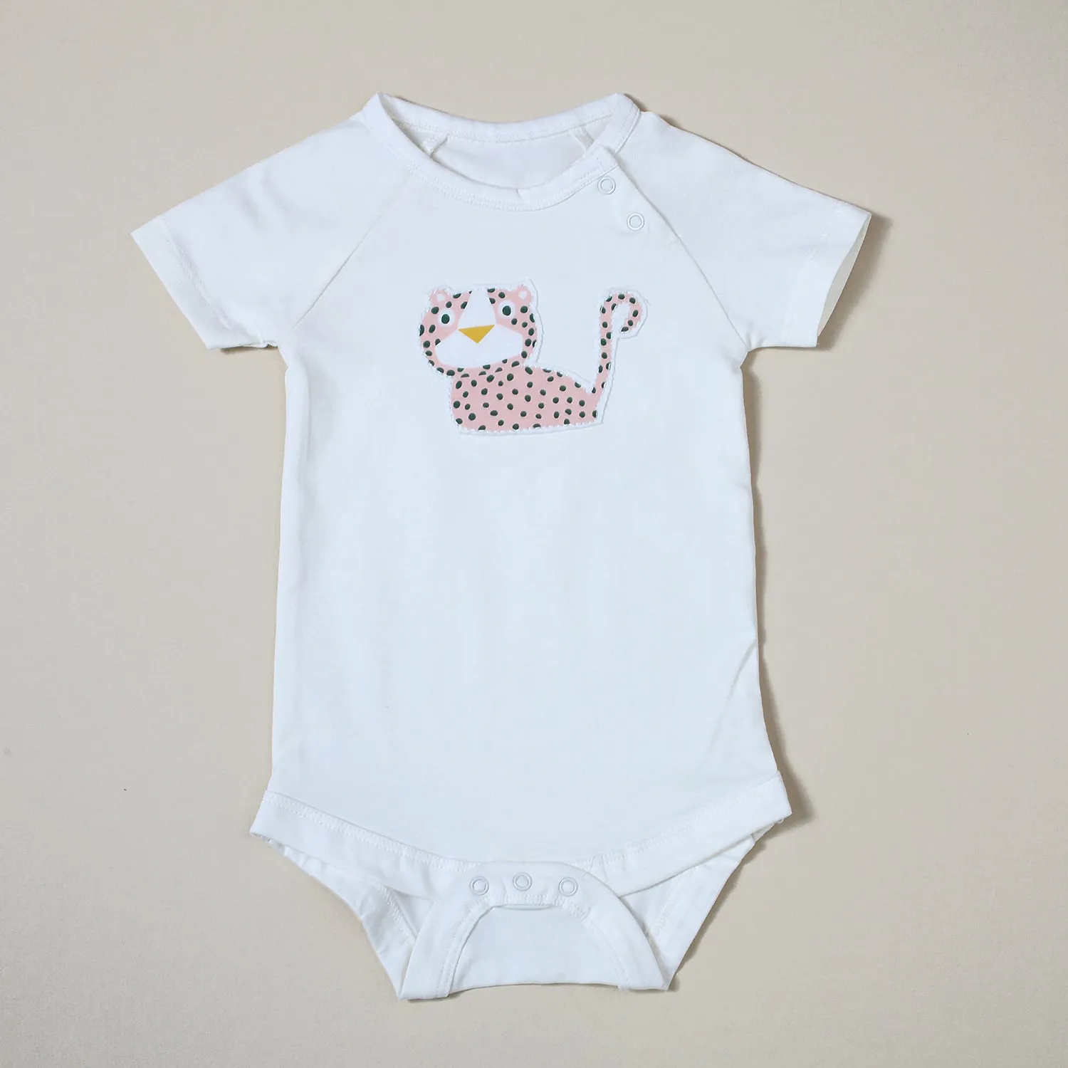 Organic Cotton Bodysuit with Leopard Applique - Tropical Jungle