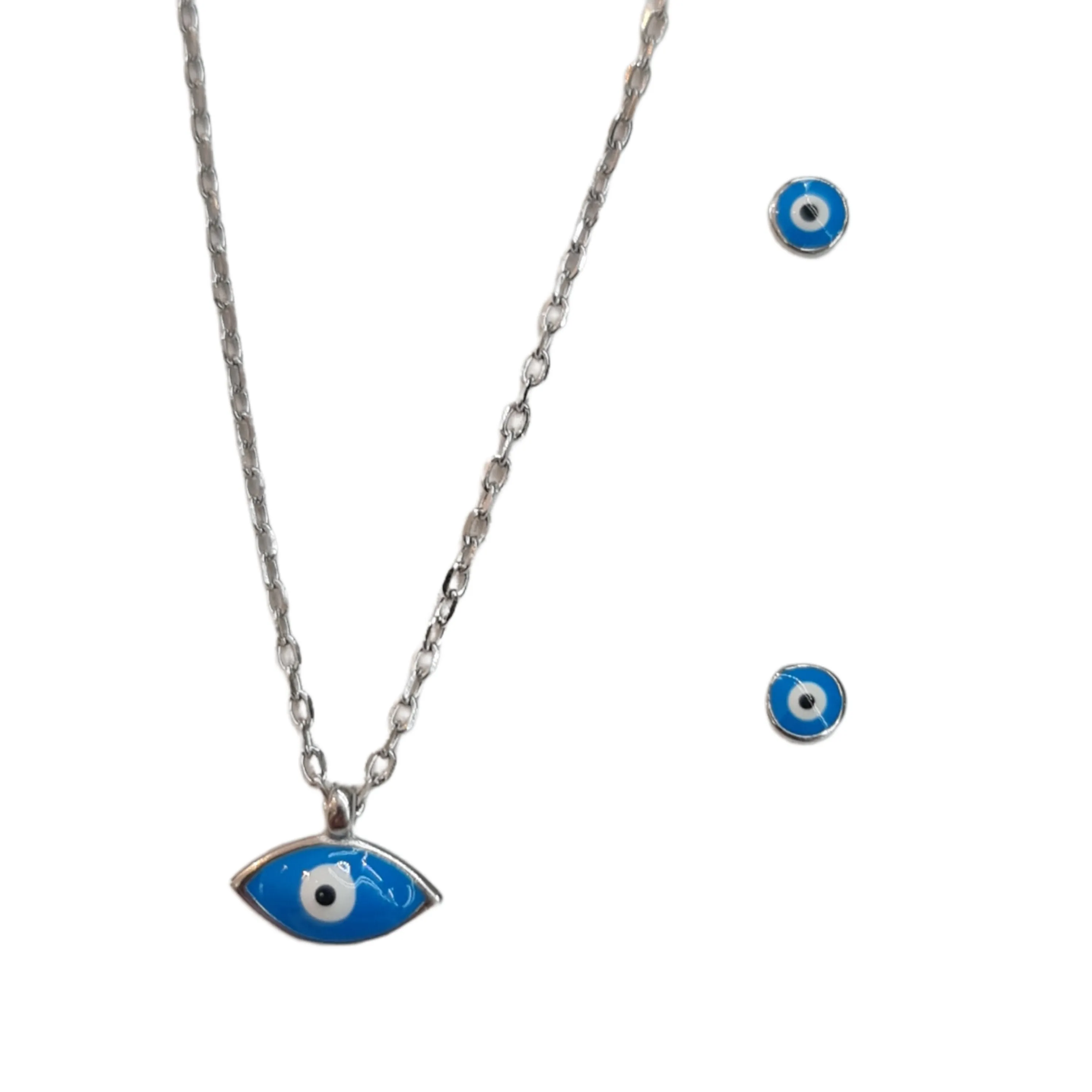 Petite Kati Turquoise Blue evil eye necklace earring SET silver