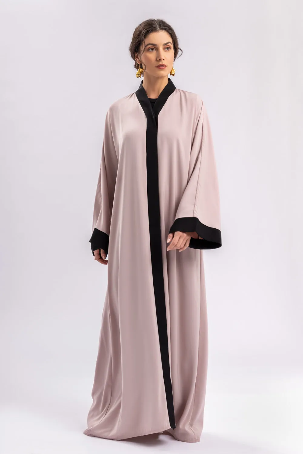 Pink Black Open Abaya