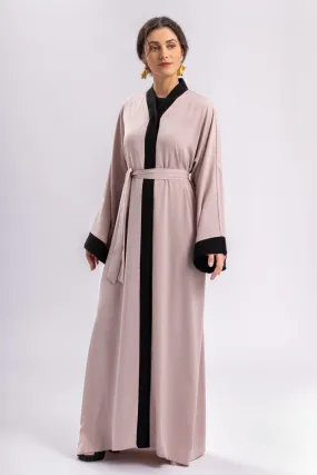 Pink Black Open Abaya