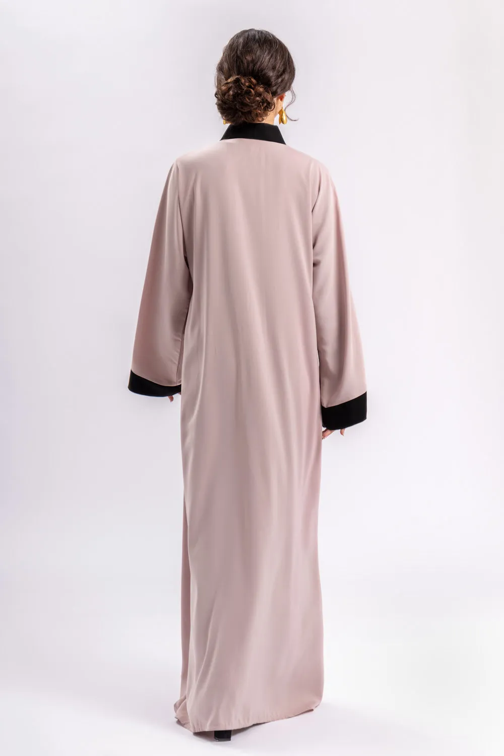 Pink Black Open Abaya