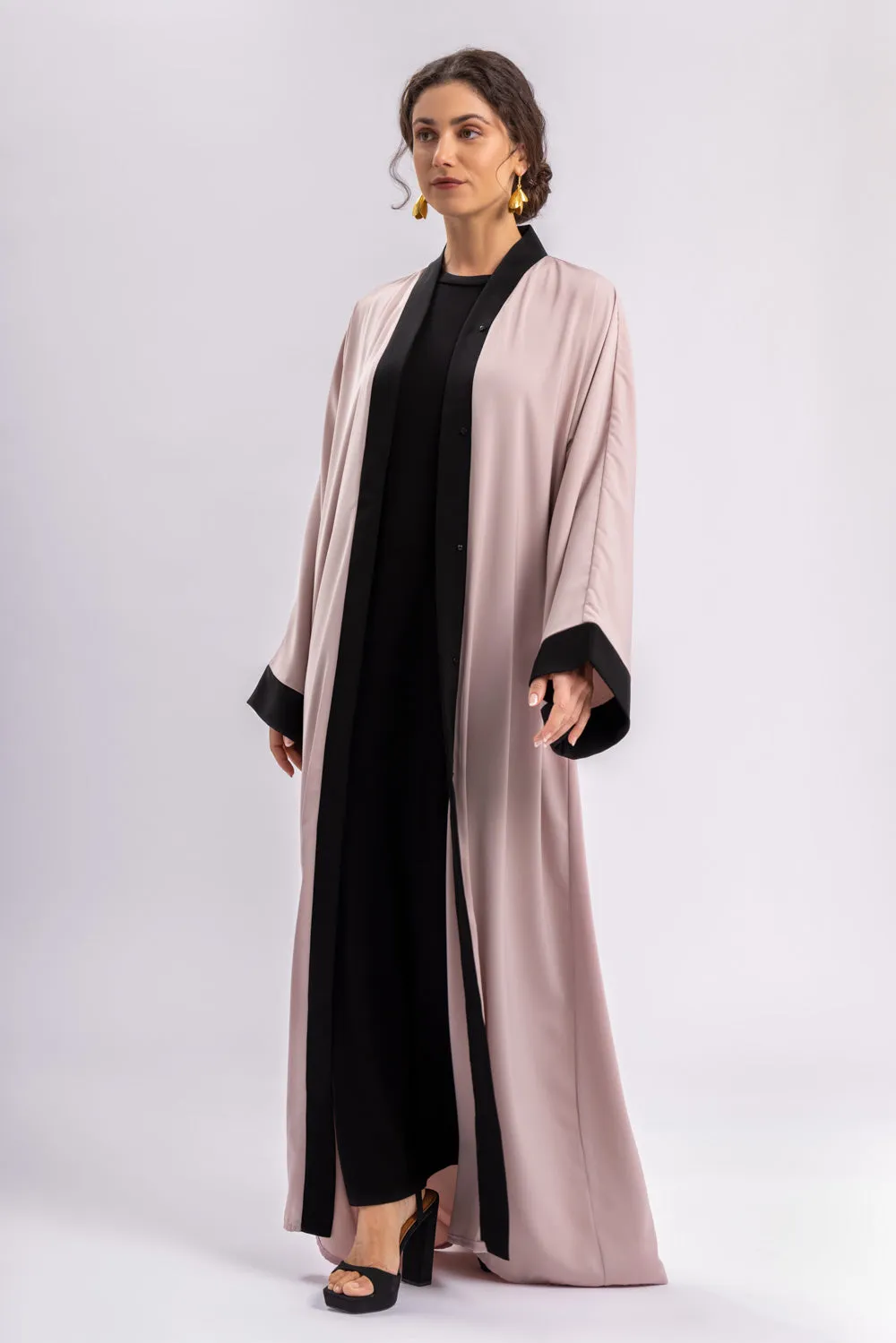 Pink Black Open Abaya