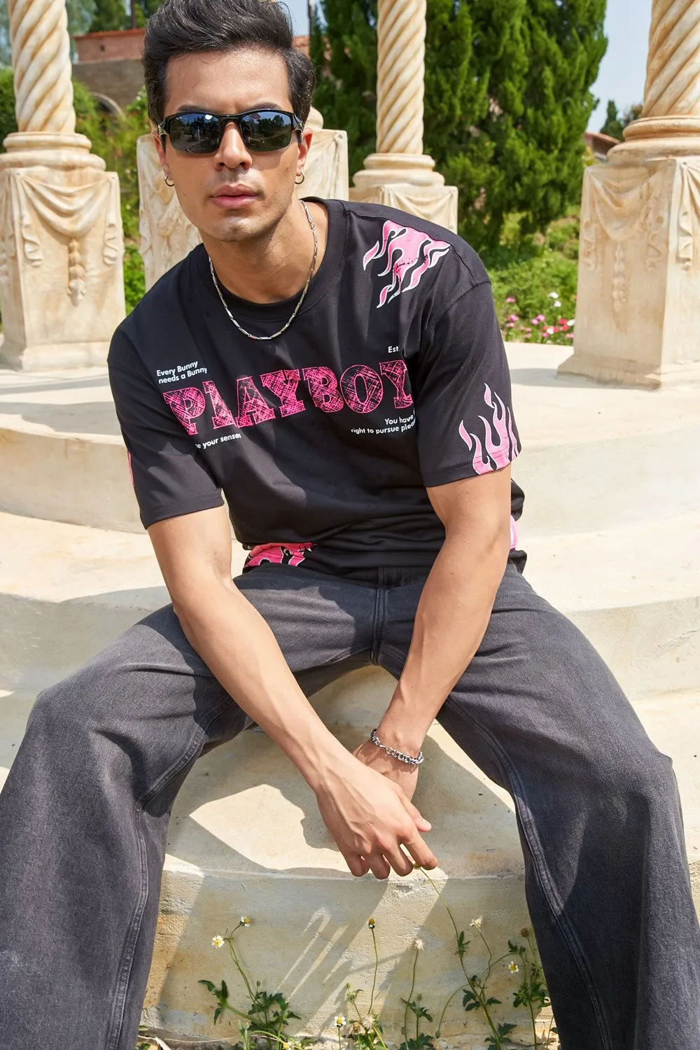 Pink Flame Playboy Oversized T-shirt