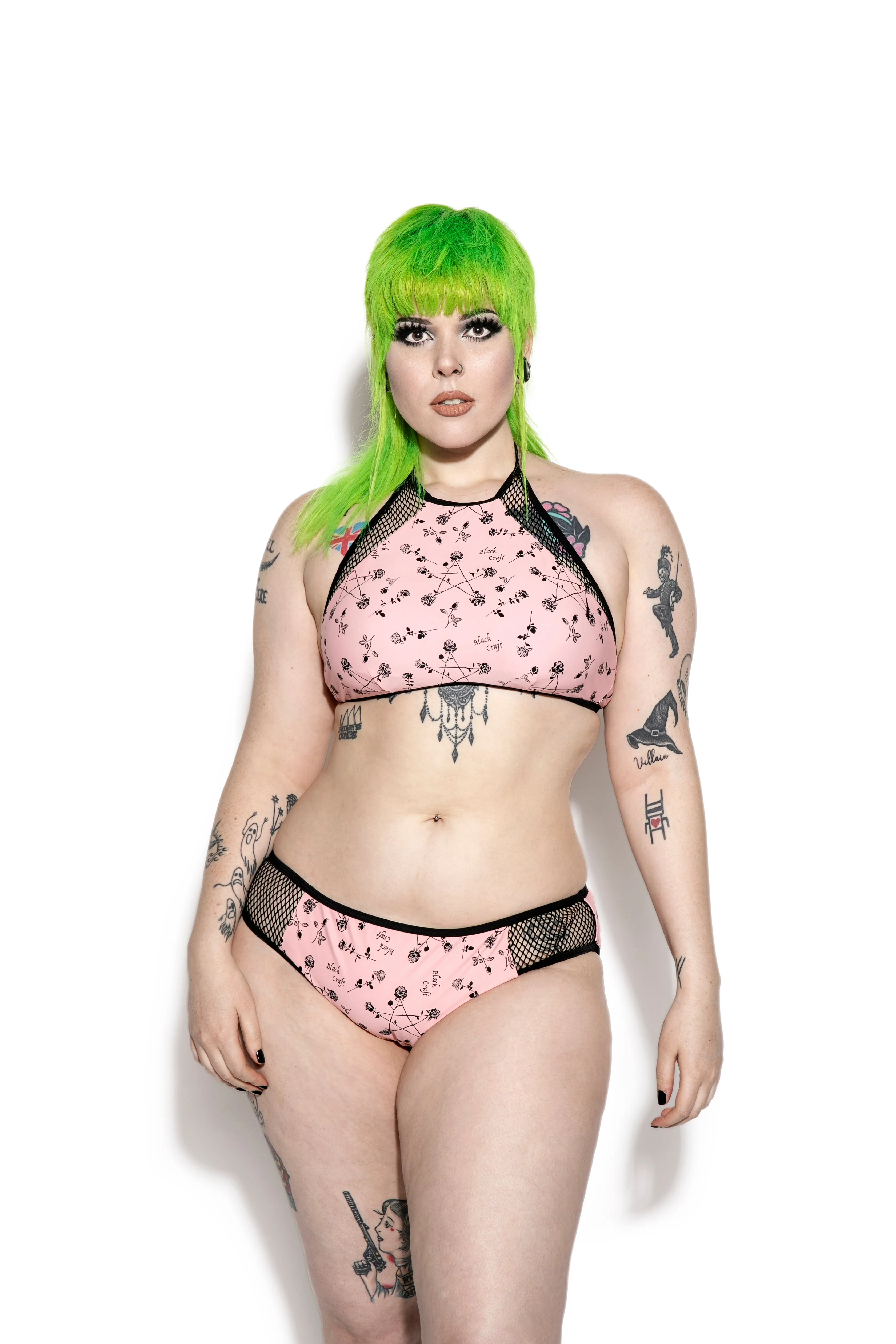 Pink Pentagram Rose Mesh Swim Bottom