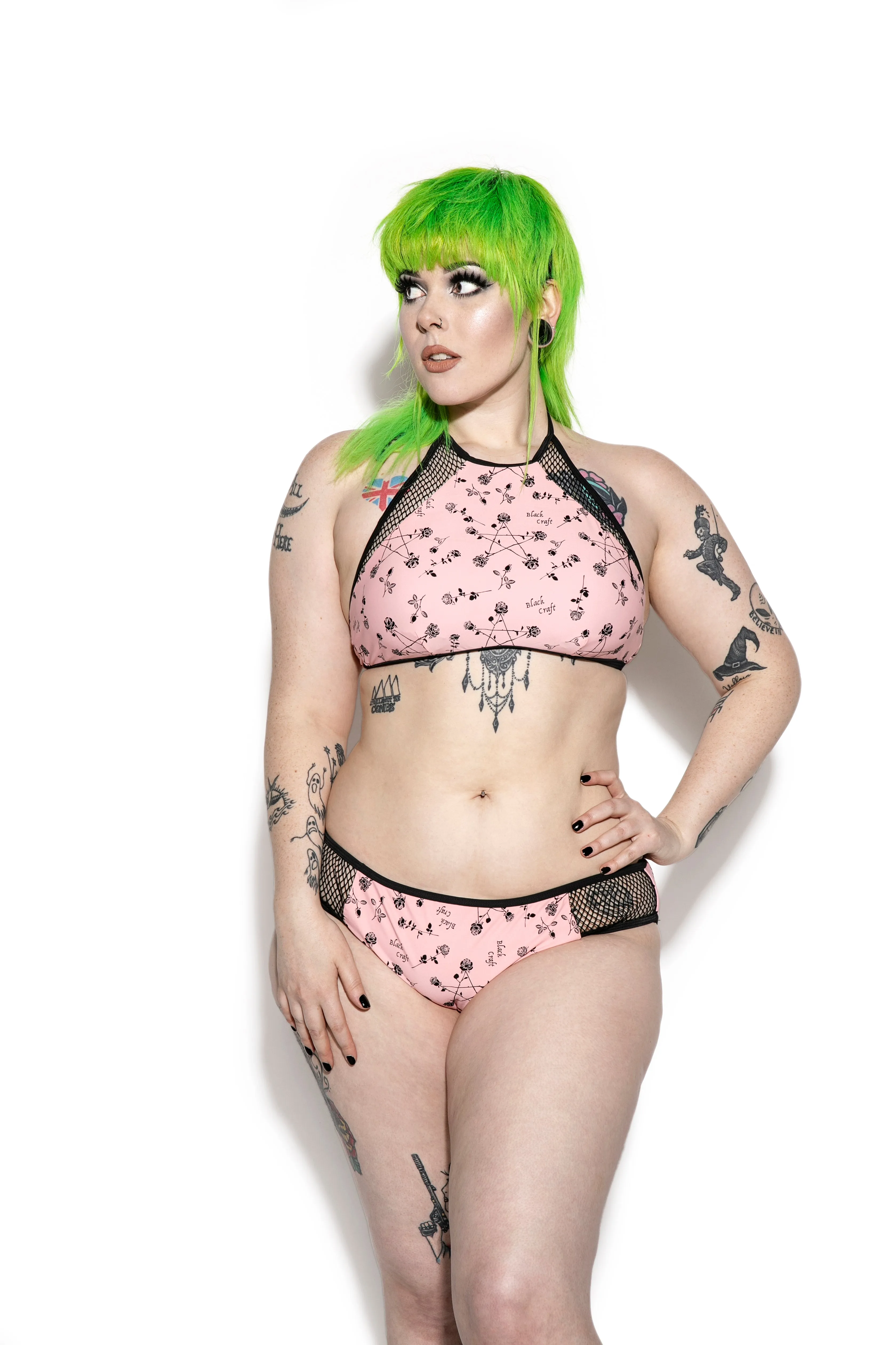 Pink Pentagram Rose Mesh Swim Bottom