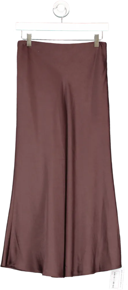 Pixie Market Brown Rene Satin Long Skirt UK S