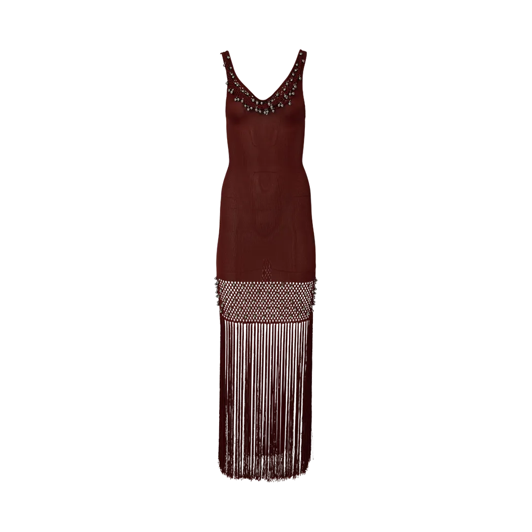 Plunging Beaded Maxi Dress