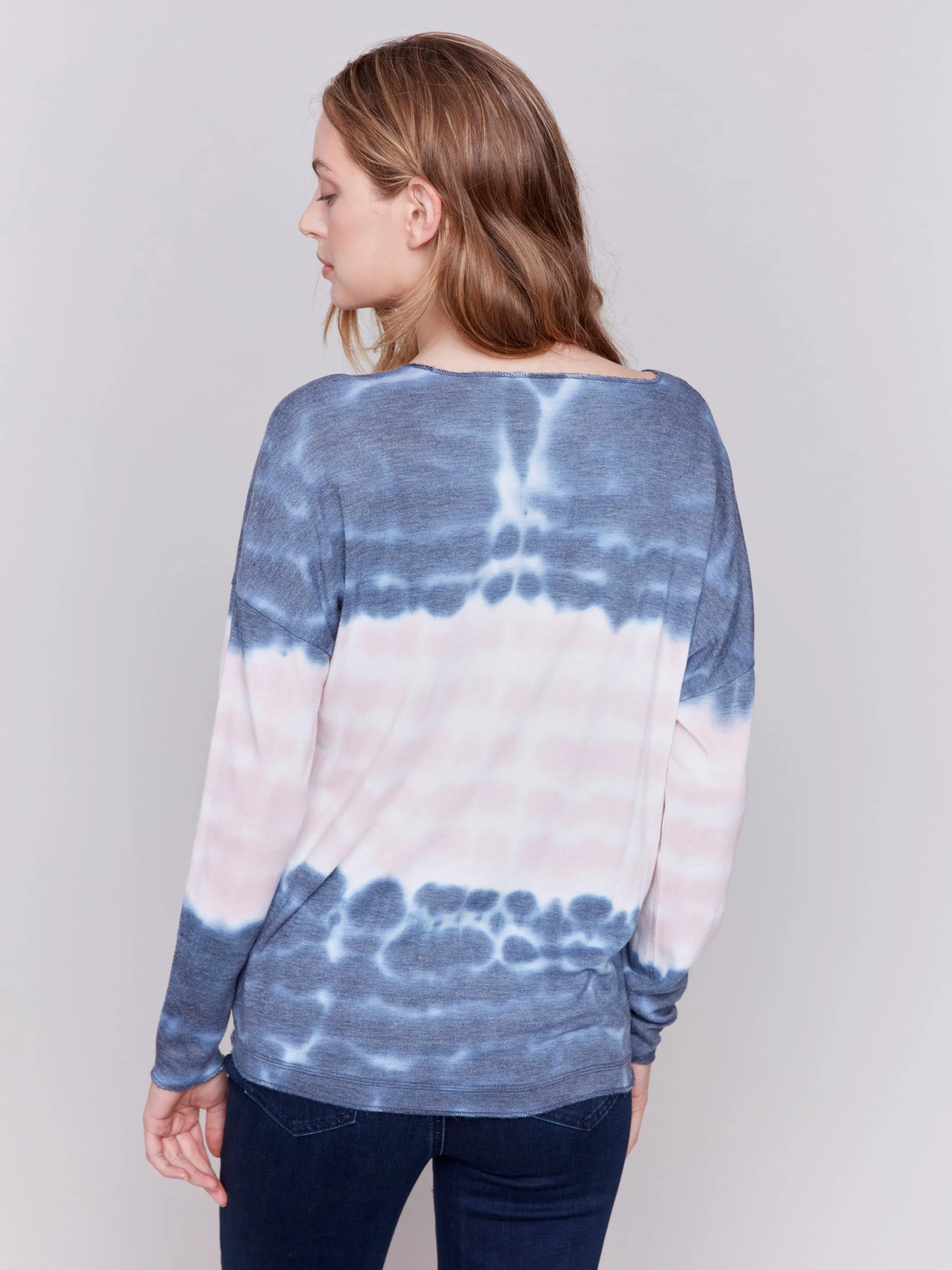 Printed V-Neck Knit Top - Waves