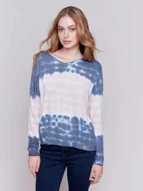 Printed V-Neck Knit Top - Waves