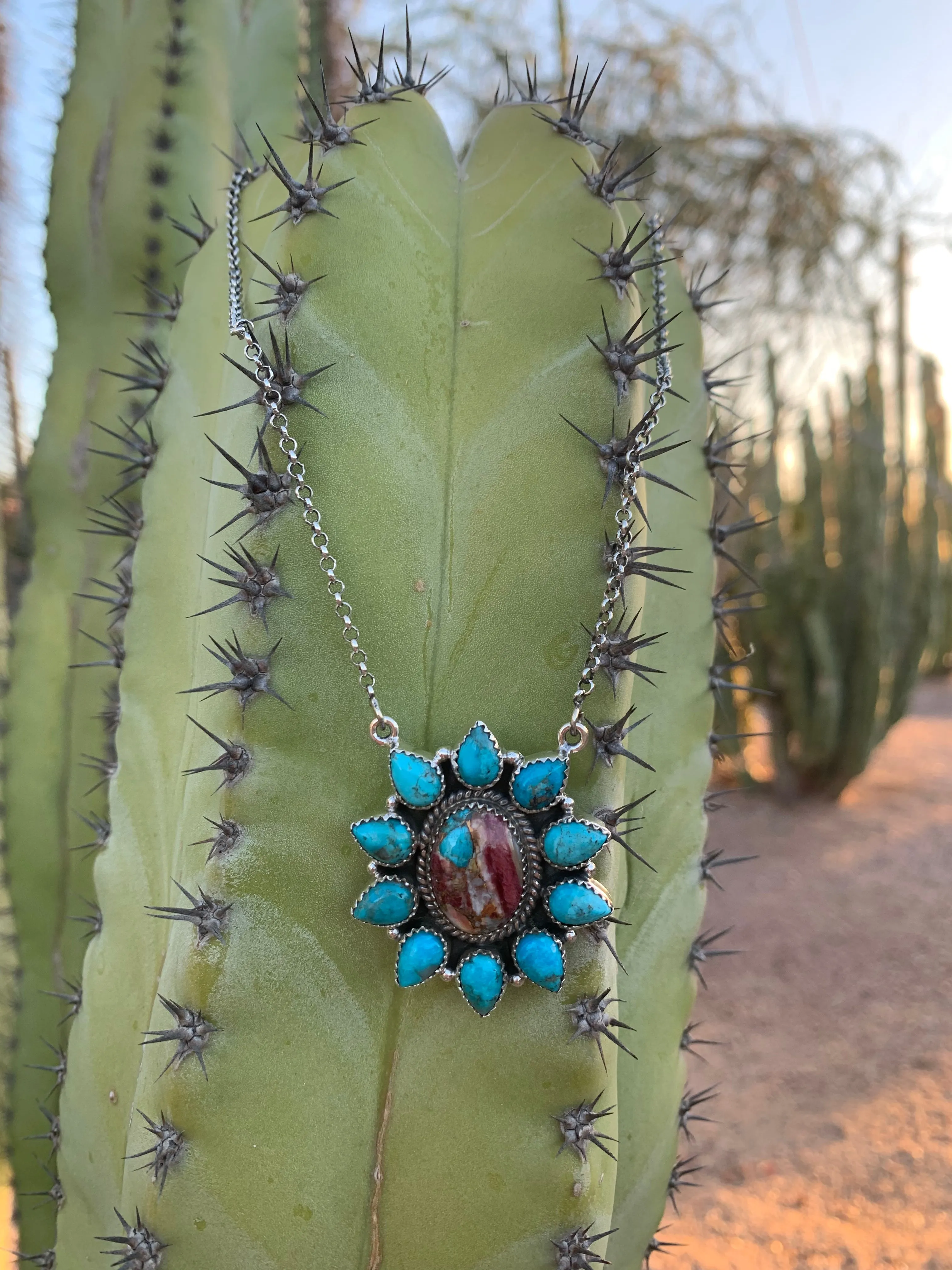 Purple Dahlia & Turquoise Cluster necklace