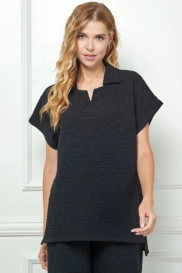 QUILTED COLLARED TOP - Black