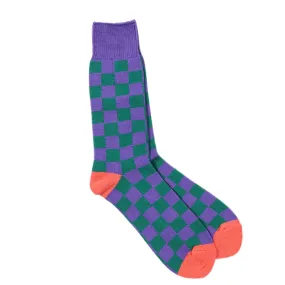 ROTOTO CHECKERBOARD SOCKS PURPLE / GREEN / TERRACOTTA