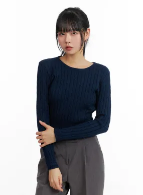 Round Neck Cable Knit Sweater IF402