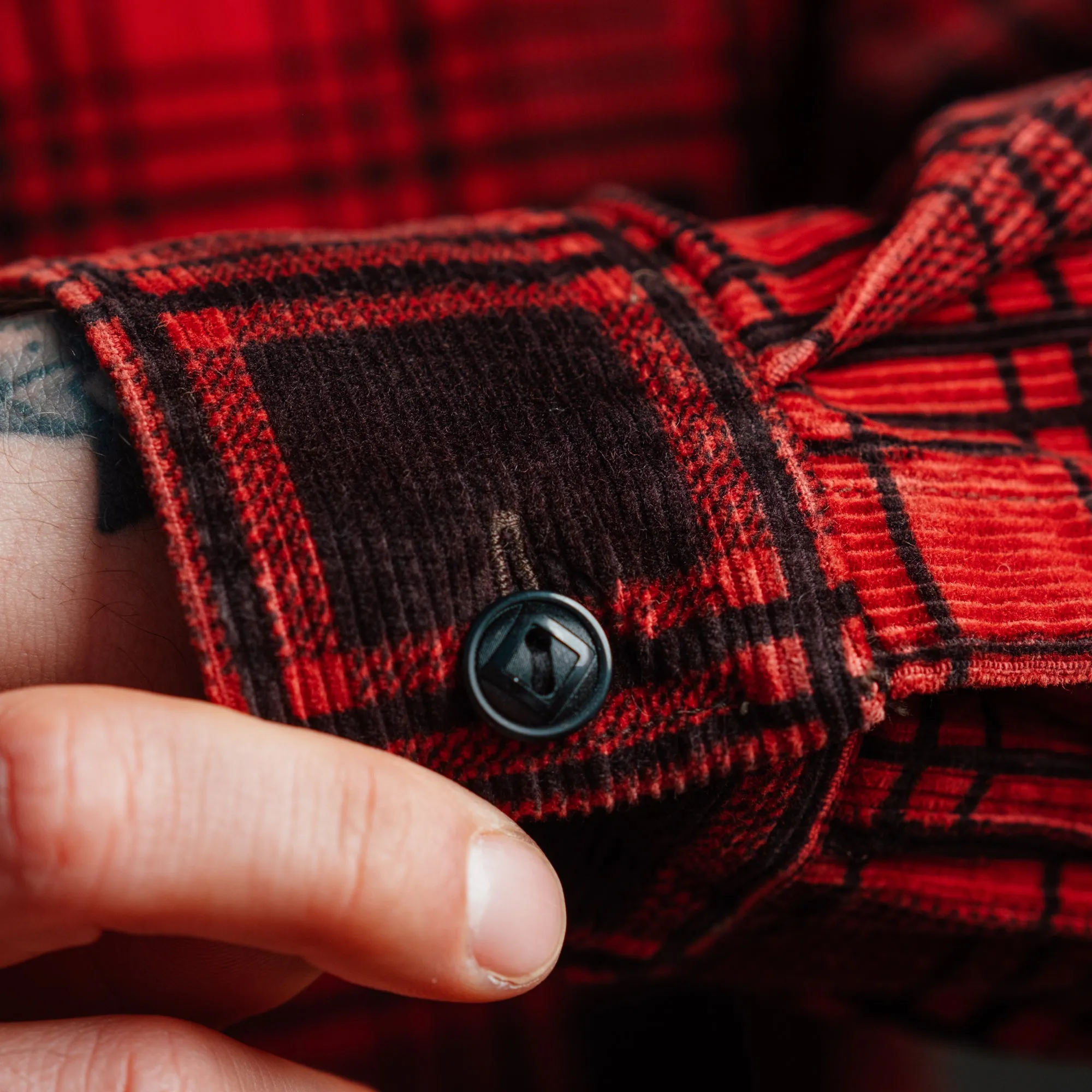 RRL Plaid Print Corduroy Camp Shirt Red/ Black FINAL SALE