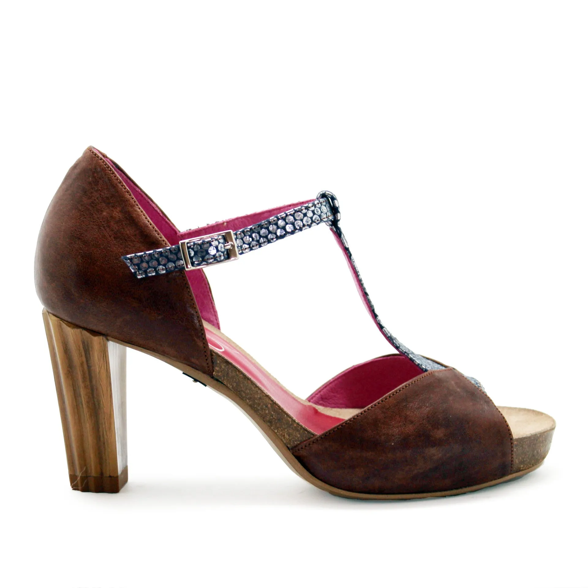 Salute - Brown/Blue T strap sandal