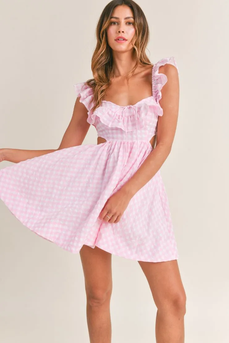 Savannah Ruffled Mini Sun Dress - Pink Gingham