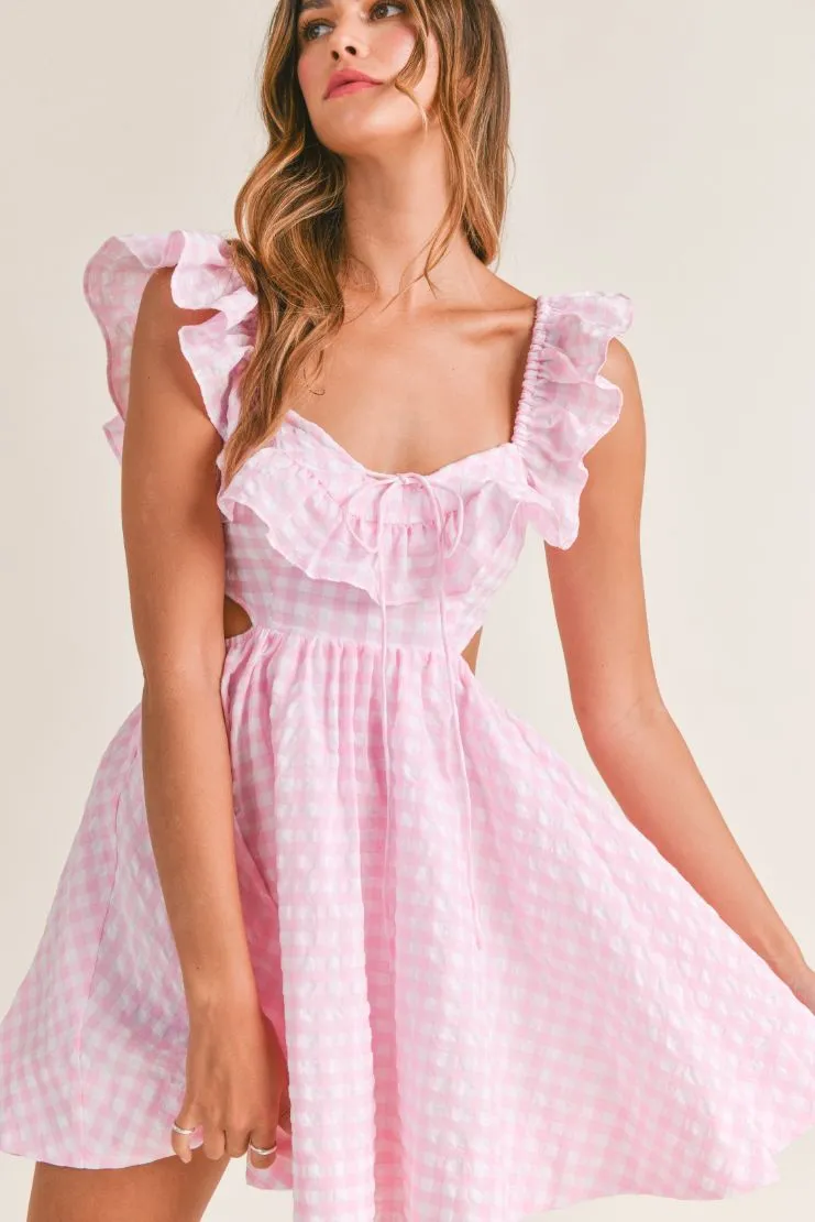 Savannah Ruffled Mini Sun Dress - Pink Gingham