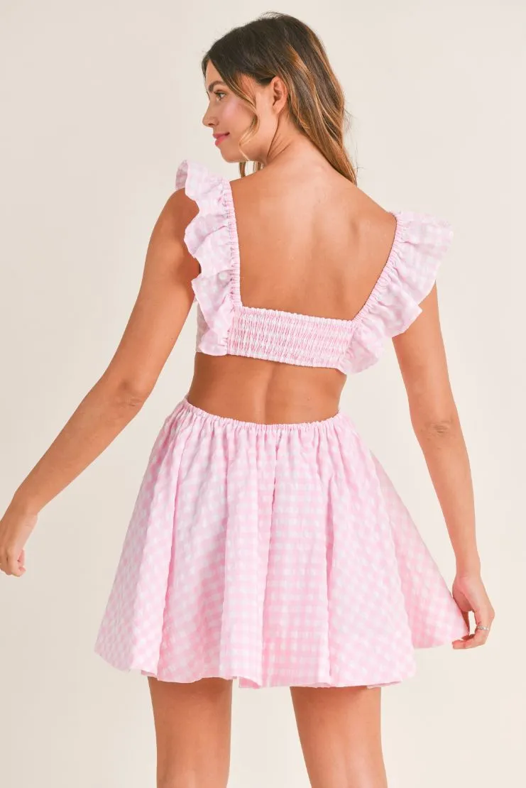 Savannah Ruffled Mini Sun Dress - Pink Gingham