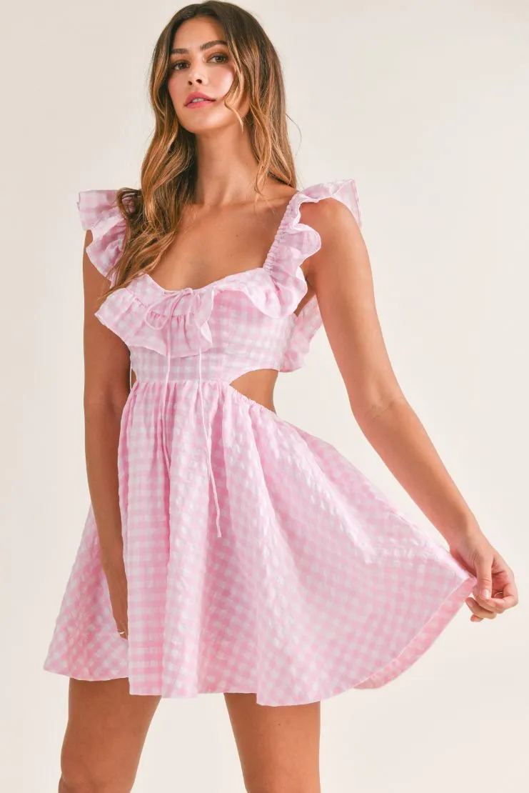 Savannah Ruffled Mini Sun Dress - Pink Gingham