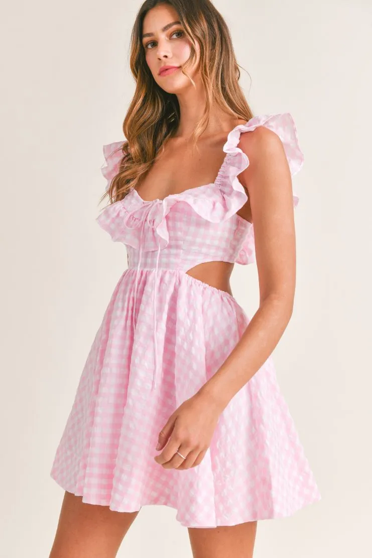 Savannah Ruffled Mini Sun Dress - Pink Gingham