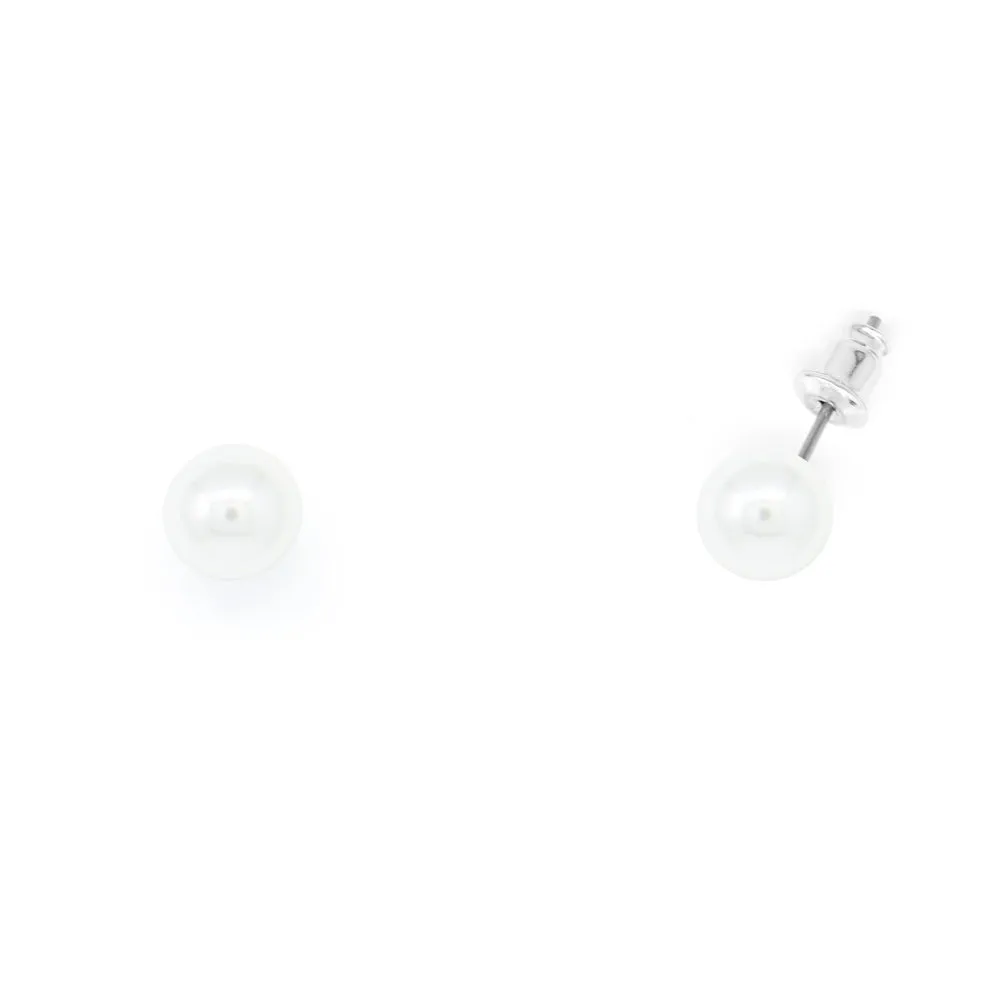 Silver Tone Pearl Stud Earrings