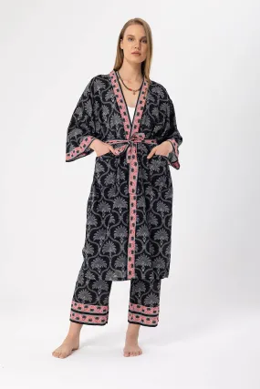 Siyah Desenli Elissa Kimono