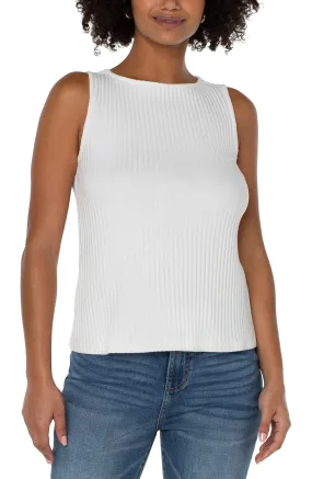 SLEEVELESS BOAT NECK RIB KNIT TOP