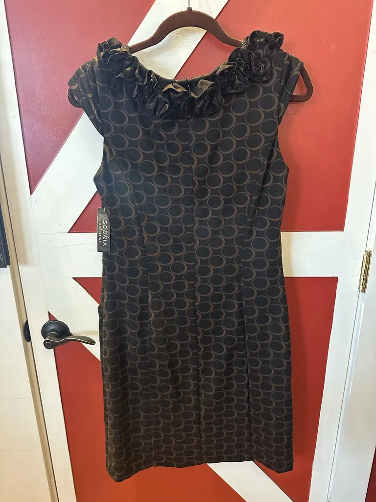 Sophia Christina Black/Brown Circle Print Dress w/ Pockets Size 10