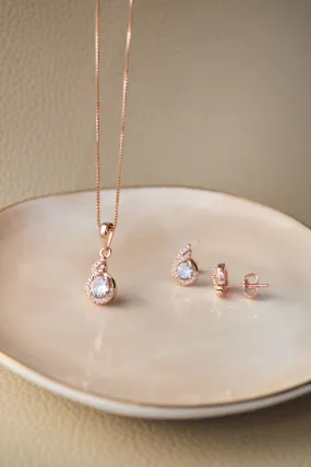 Stellar Solitaire Rose Gold Plated Sterling Silver Pendant Set