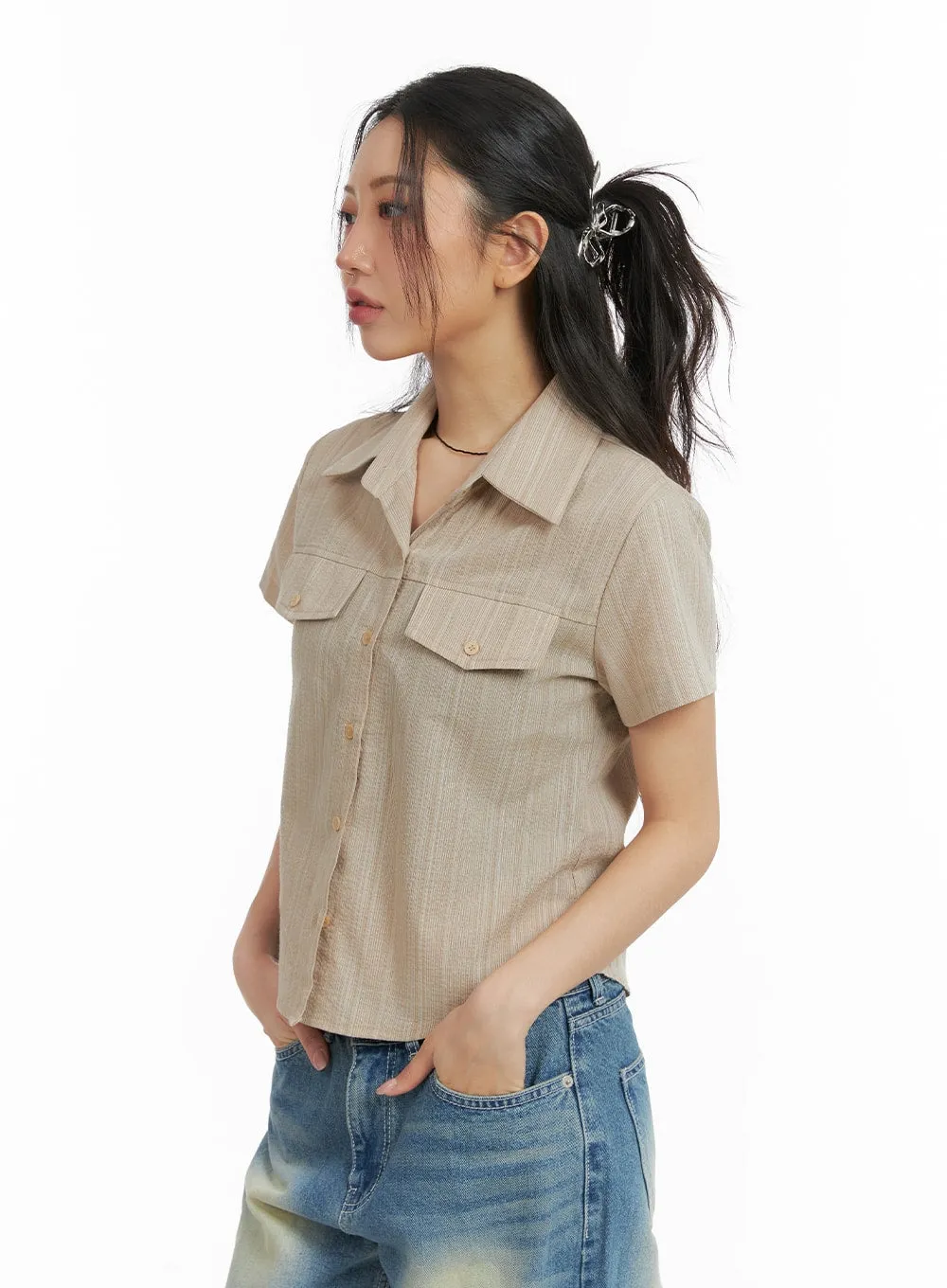 Striped Button-Up Short Sleeve CM425