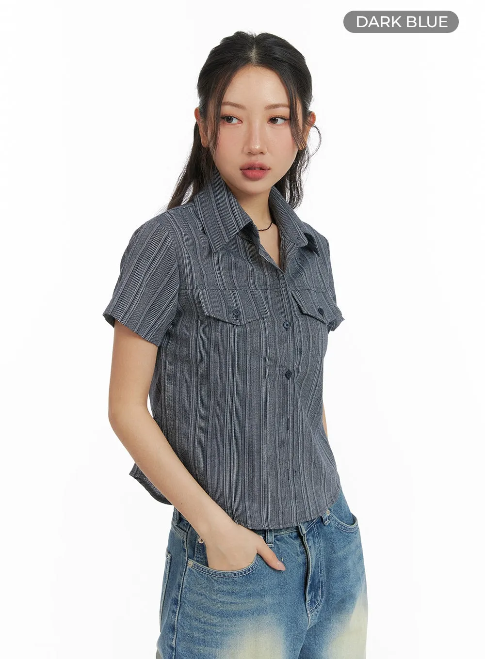 Striped Button-Up Short Sleeve CM425