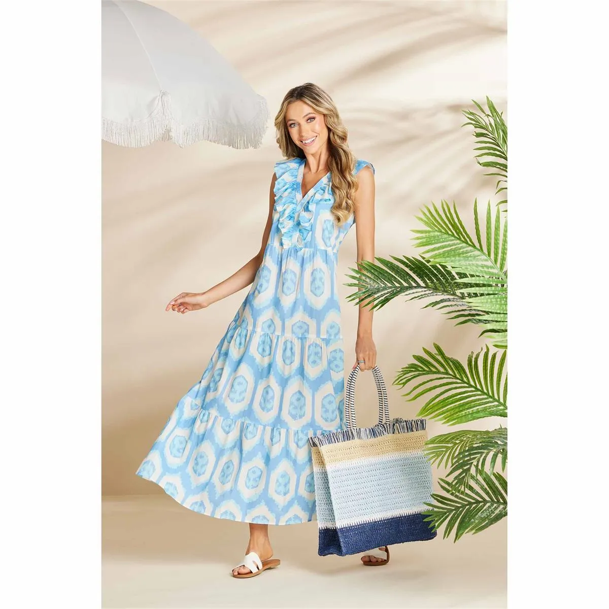 Tanya Blue Ikat Maxi Dress by Mud Pie