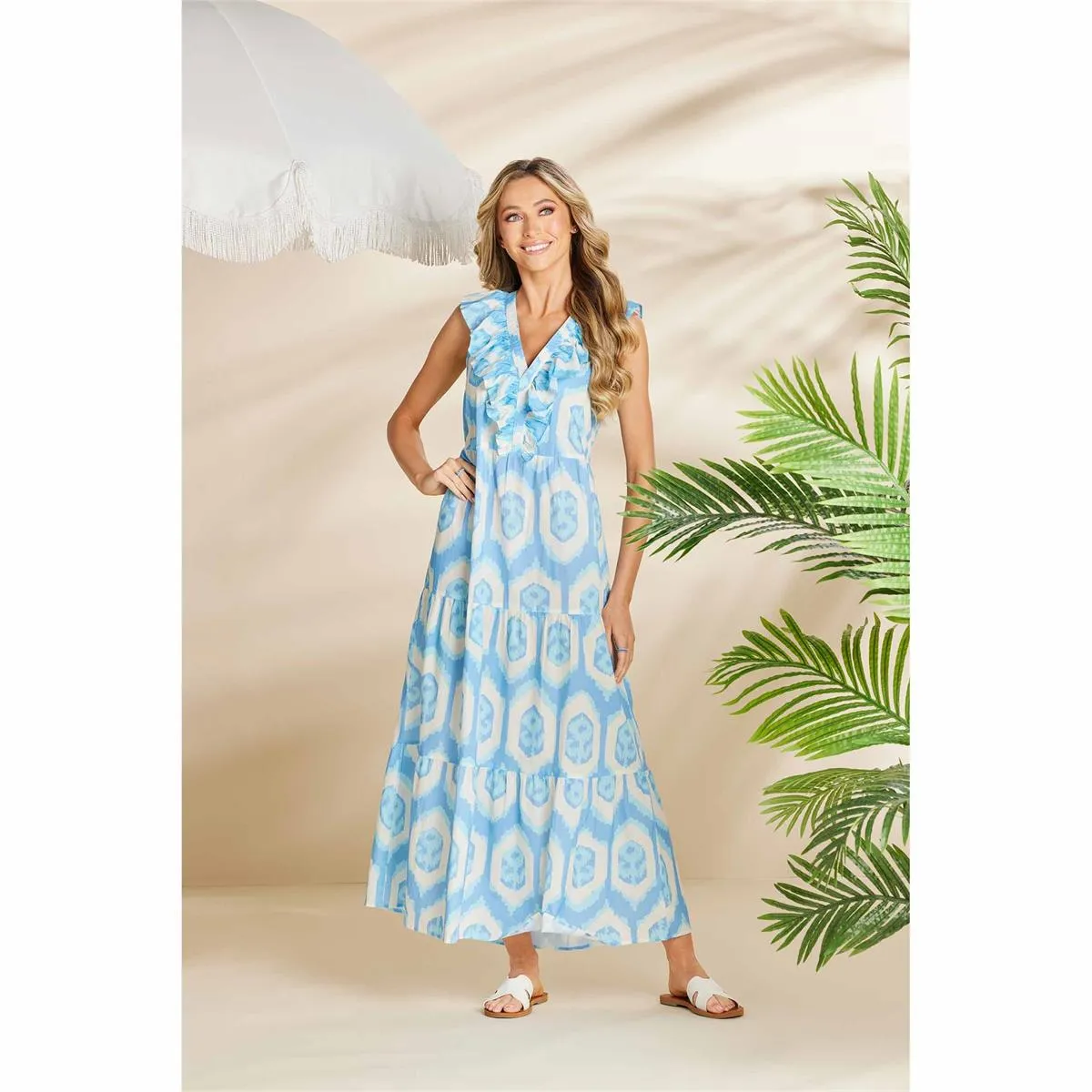 Tanya Blue Ikat Maxi Dress by Mud Pie