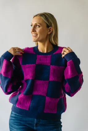 The Cortland Checkered Sweater in Navy   Purple