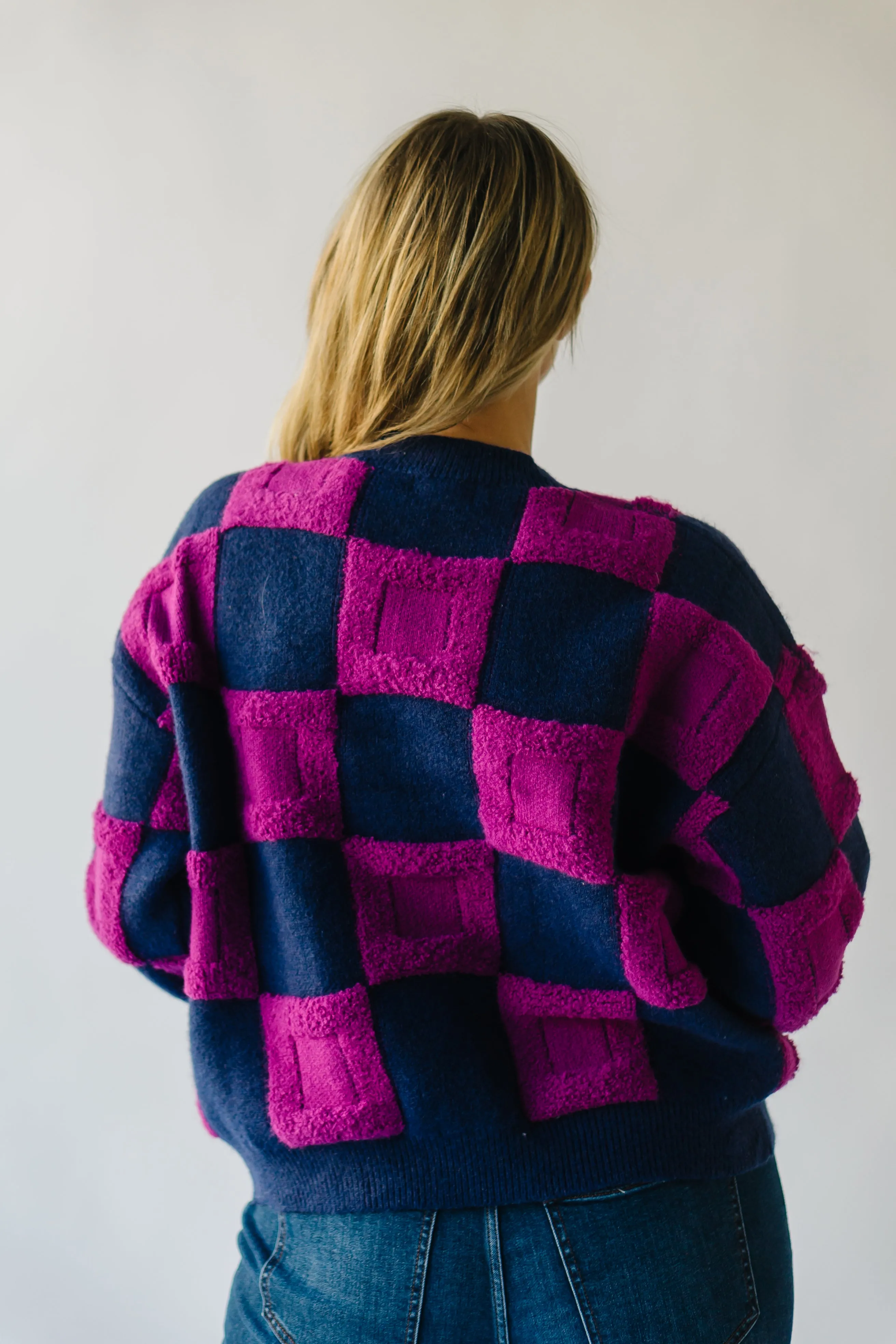 The Cortland Checkered Sweater in Navy   Purple