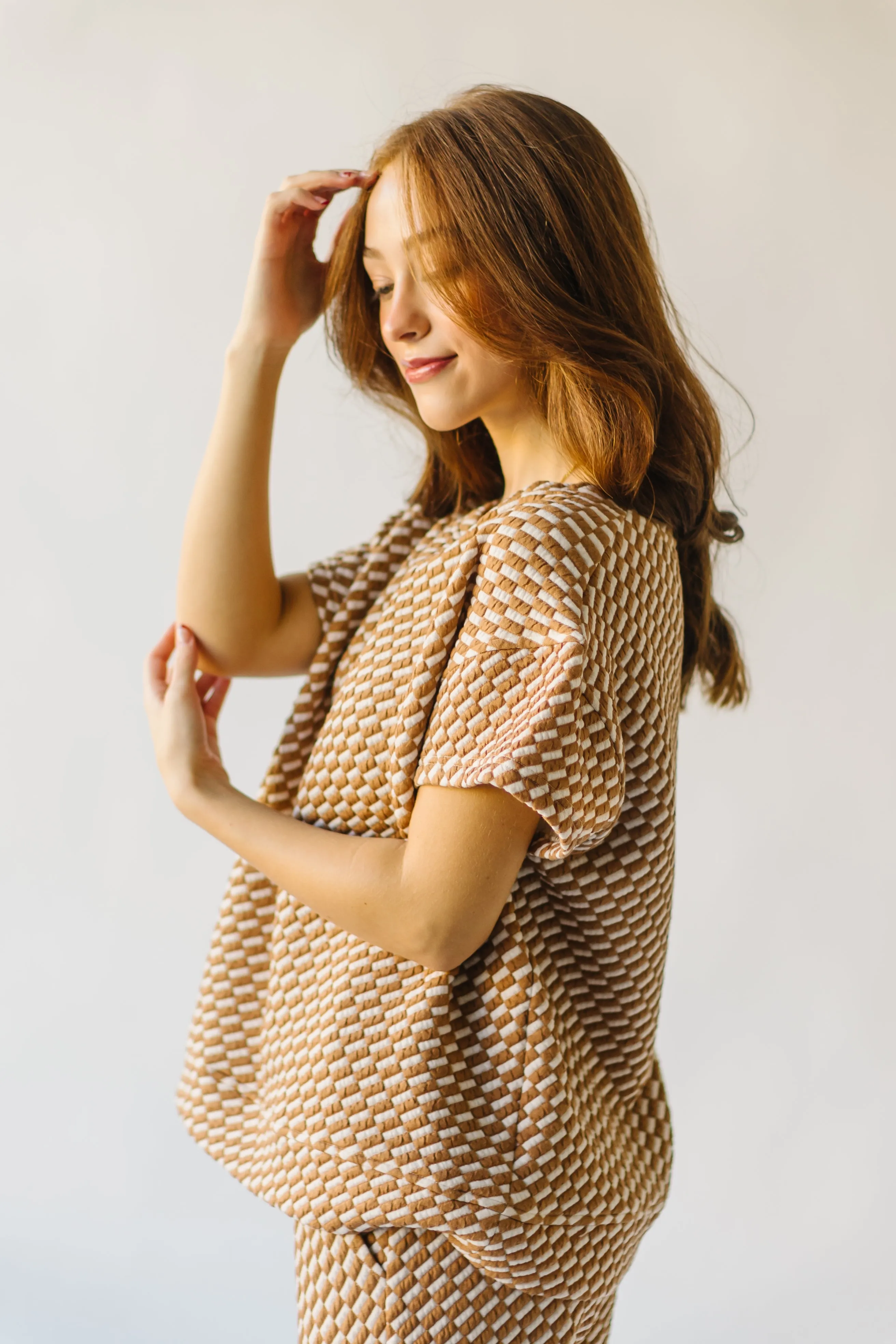 The Lenny Checkered Top in Tan