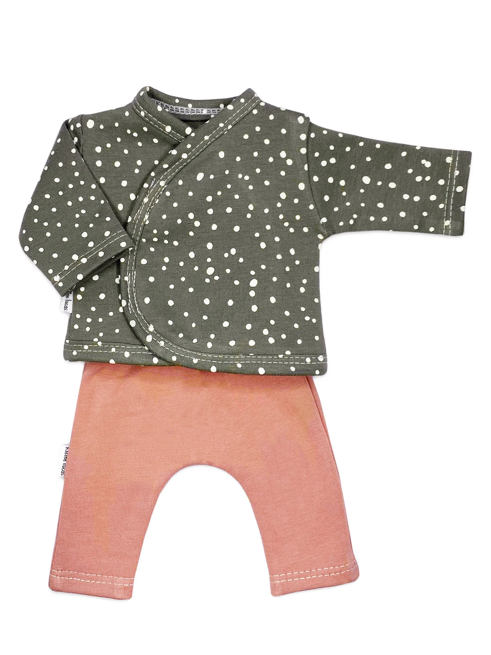 Top & Trouser Set, Polkadot Grey & Pink