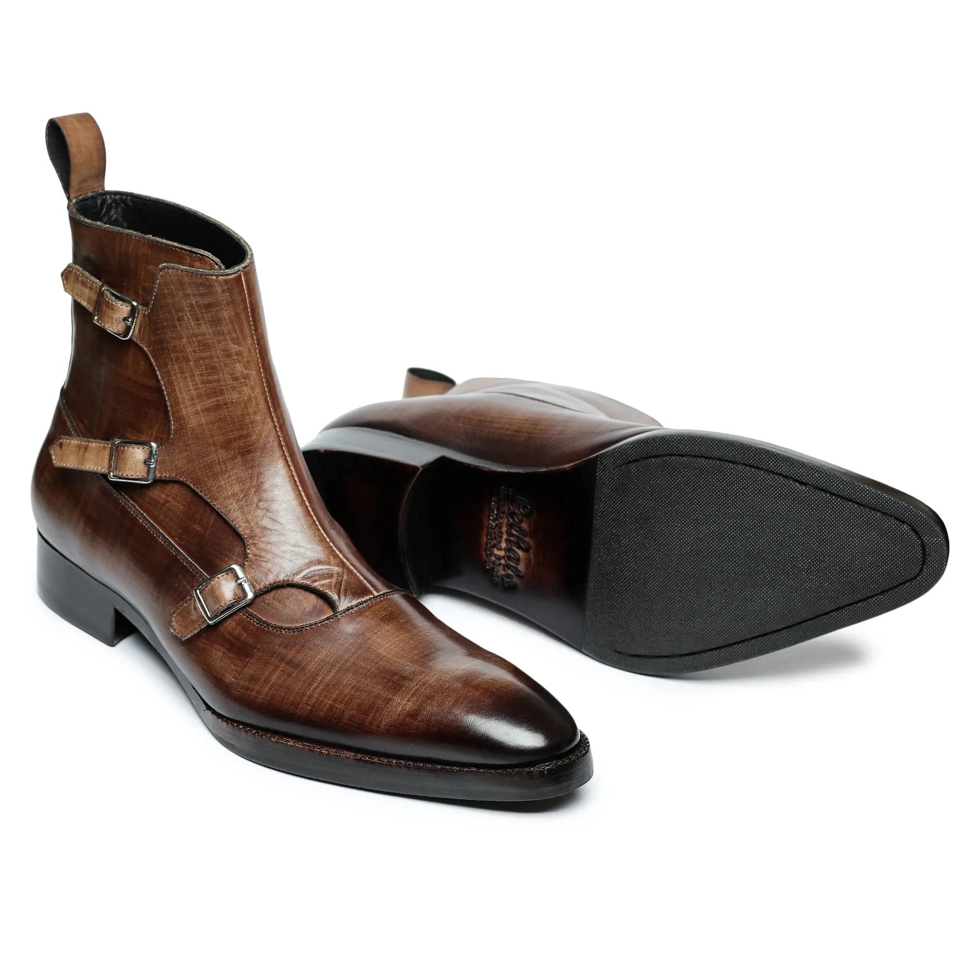 Triple Monk Strap Boots - Brown