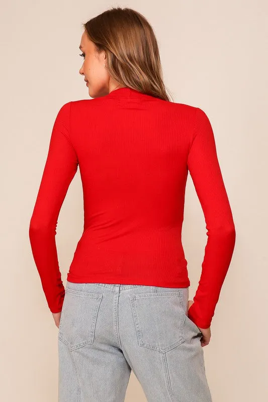 Turtleneck Ribbed Knit Top