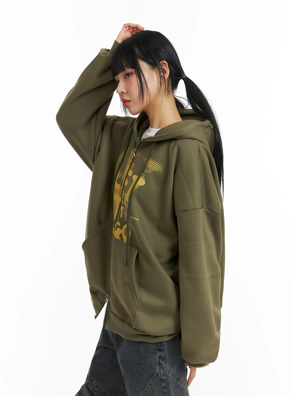 Unisex Cozy Graphic Oversized Zip-Up Hoodie CJ411