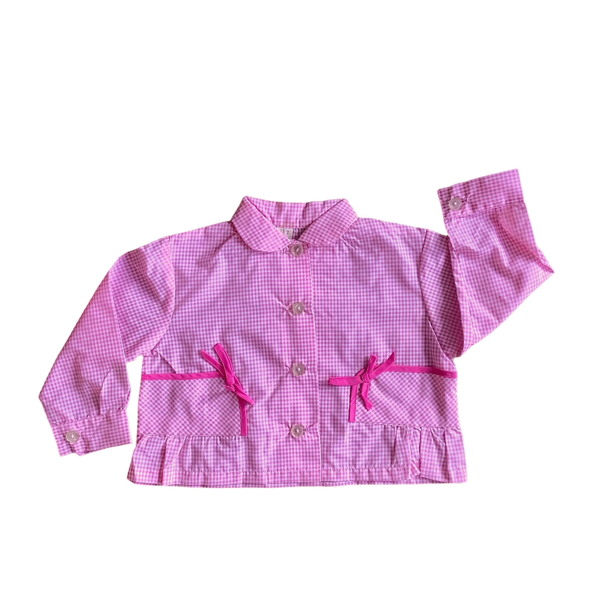 Vintage 1960s  Pink Gingham Baby / Toddler Apron  / Blouse 18-24M