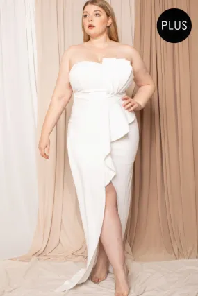 White Plus Size Pleated Detail Maxi Dress