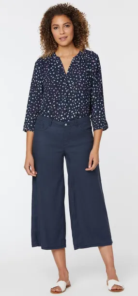 Wide Leg Crop Blauw Stretch Linnen | Oxford Navy