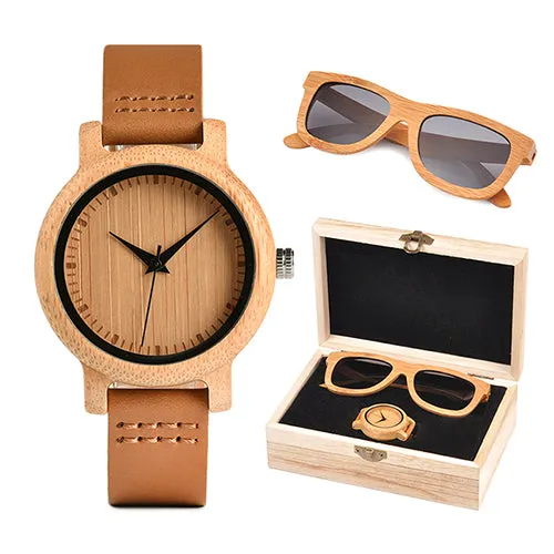 Womens Bamboo Watch & Sunglasses Gift Set (Personalised Box)