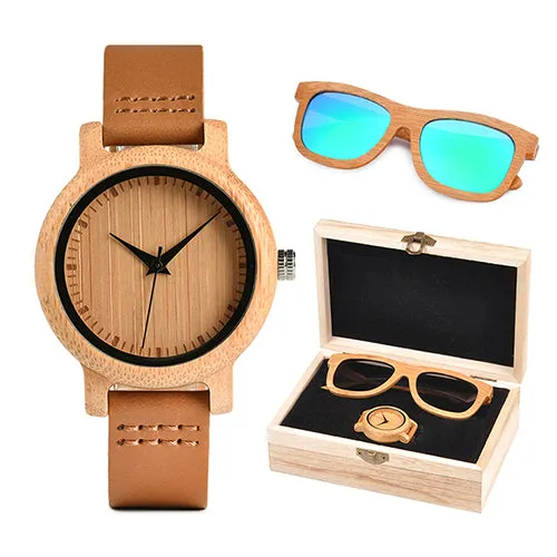 Womens Bamboo Watch & Sunglasses Gift Set (Personalised Box)