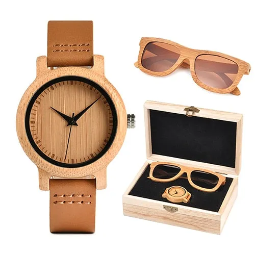 Womens Bamboo Watch & Sunglasses Gift Set (Personalised Box)