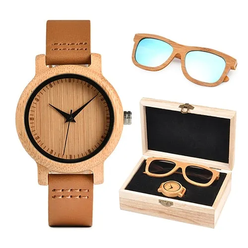 Womens Bamboo Watch & Sunglasses Gift Set (Personalised Box)