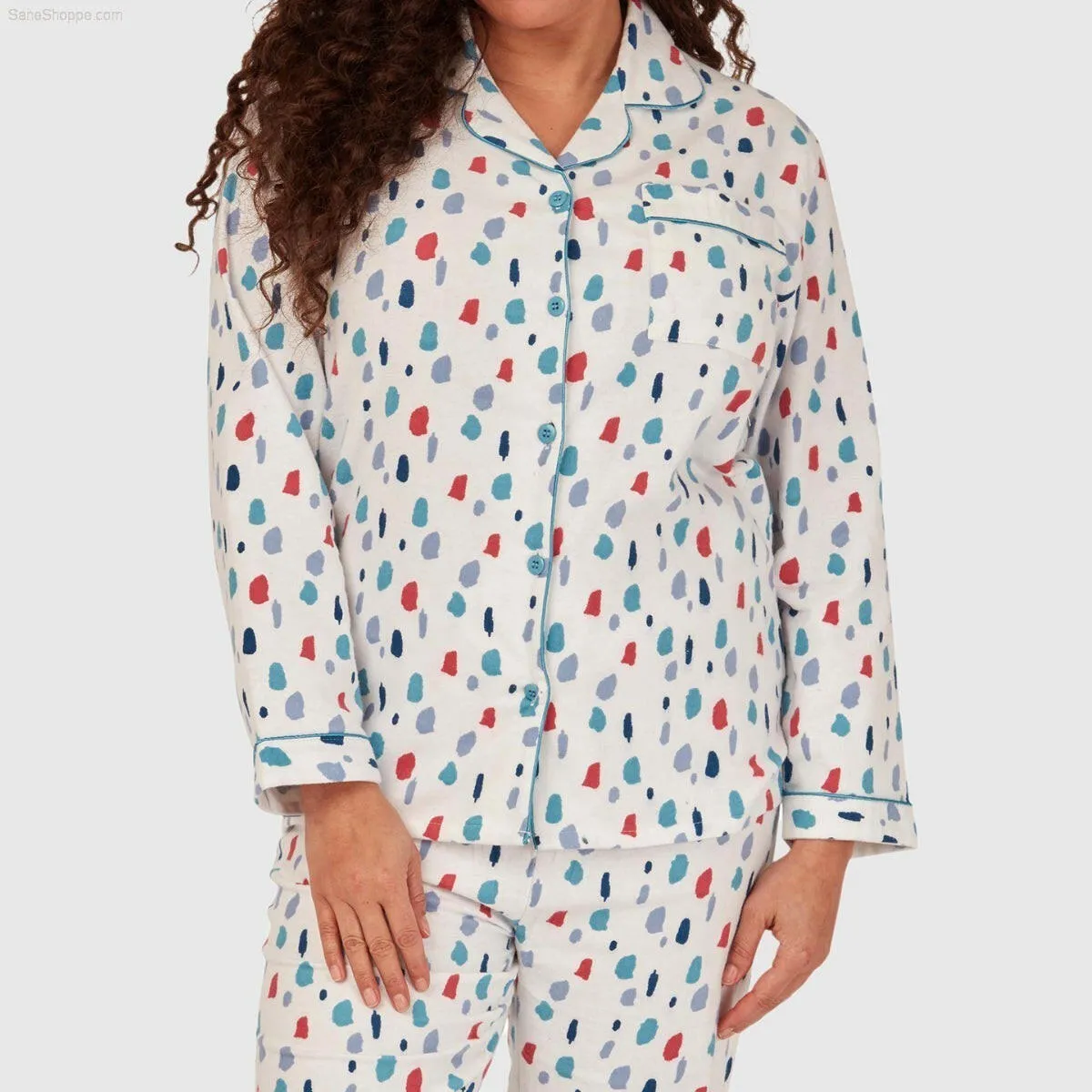 Women's Brushed Cotton Long Sleeve Wincey Pyjama Set Loungewear